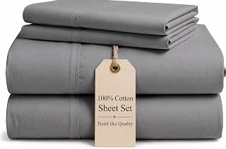 100% Cotton King Size Sheets Set, 4 Piece, Light Gray Sheets King Size