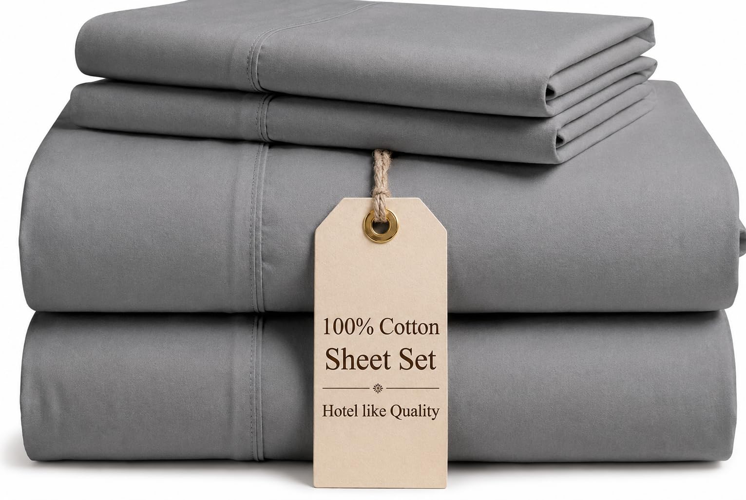 100% Cotton King Size Sheets Set, 4 Piece, Light Gray Sheets King Size