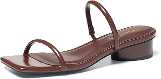 Square Open Toe Chunky Heels for Women Two Strap Low Block Heeled