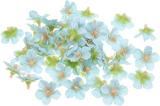 50pcs Artificial Cherry Blossom Heads 1 Inch Silk Flower Heads for Wedding Floral Bouquet DIY Decoration Crafts Lake Blue