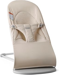 BabyBjörn Bouncer Bliss, Light Beige, Woven/Jersey, Tri-Fabric | 2-in-1 Adjustable Baby Bouncer Seat and Toddler Chair, Newborn to Toddler (8-29 lbs), 4 Positions, Lightweight &amp; Portable