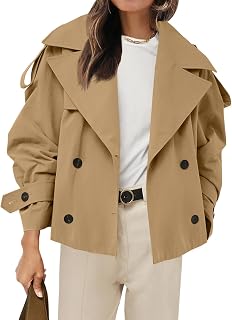 Tankaneo Women Casual Double Breasted Short Trench Coat Autumn Fashion Outerwear with Belt
