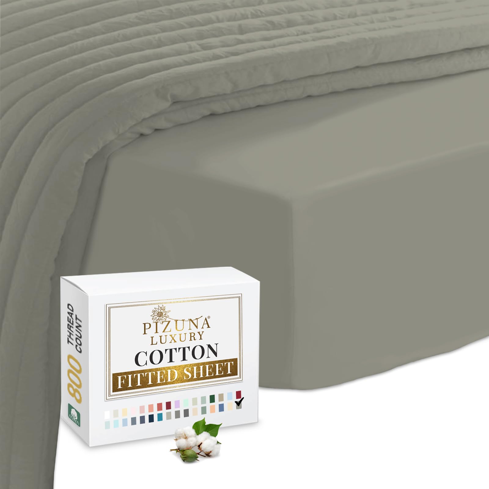 Pizuna Luxurious Cotton Super King Fitted Sheet Silver 800 Thread Count