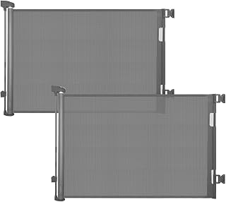 (2 Pack) Retractable Baby Gate,Mesh Baby Gate or Mesh Dog Gate,33.6" Tall,Extends up to 55" Wide,Child Safety Gate for Doorways, Stairs, Hallways, Indoor/Outdoor (Gray 33.6"x55")