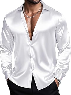 Barry.Wang Paisley Shirts for Men Muscle Shirt Silk Dress Button Long Sleeve Regular Top Fashion Flower Wedding/Formal