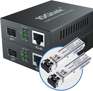 10Gtek Gigabit Ethernet Media Converter, MultiMode Dual LC Fiber to Ethernet RJ45 Converter for 10/100/1000Base-Tx to 1000Base-SX(with a SFP MMF 850-nm Module), UL Certified, up to 550-m, Pack of 2