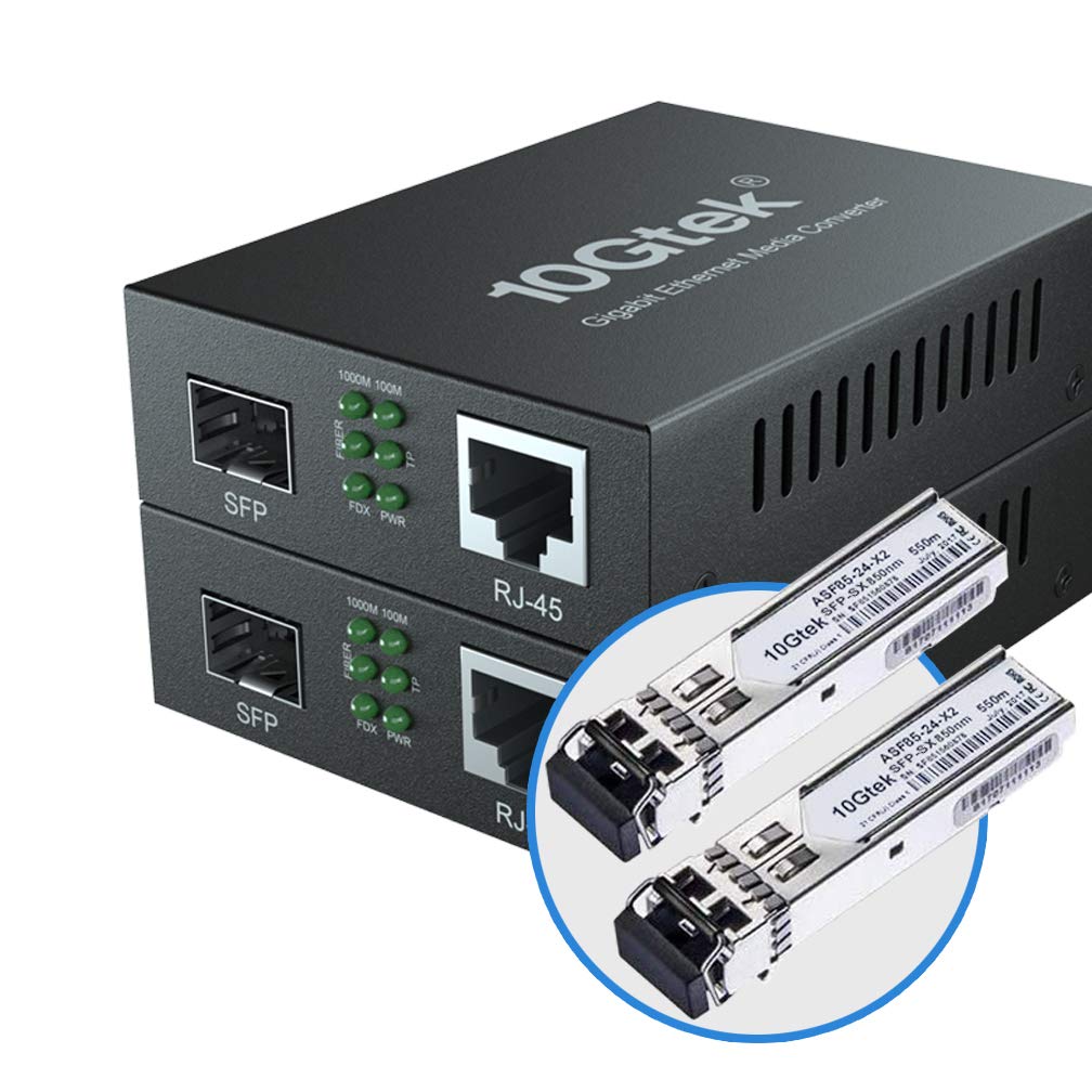 10Gtek Gigabit Ethernet Media Converter, MultiMode Dual LC Fiber to Ethernet RJ4