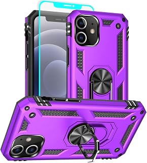 for iphone 12 Case, iphone 12 Pro Phone Case with HD Screen Protector, [Military Grade 16ft. Drop Tested] Ring Shockproof Protective Phone Case for iphone 12 Purple