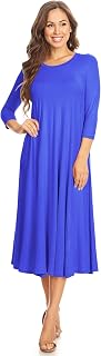 Women's Casual Basic Comfy 3/4 Sleeve Flare A-line Midi Long Maxi Dress(S-3XL)