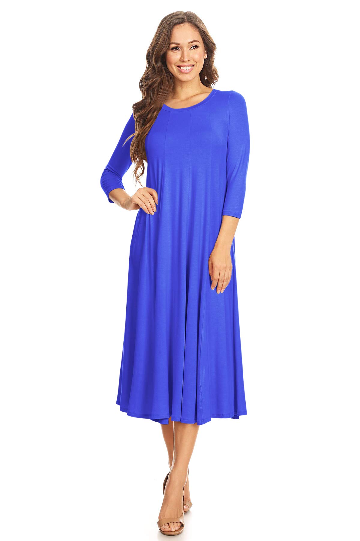Women's Casual Basic Comfy 3/4 Sleeve Flare A-line Midi Long Maxi Dress(S-3XL)