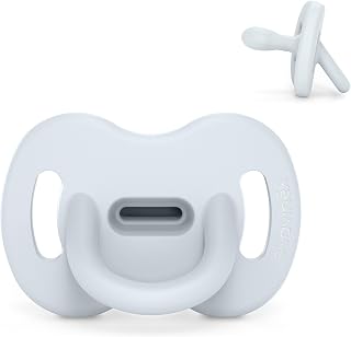 Suavinex All Silicone Dummy, 0/6 Months, Colour Essence, Light Blue | Symmetrical teat left pro, super soft and flexible, ideal for sleeping