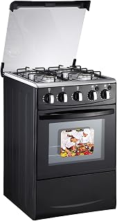 Gas Range with Double-Layer Glass Door, 4 Burners, Cast Iron Rack, 60L Capacity, Dedicated LPG