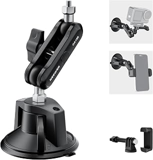 NEEWER Suction Cup Phone Holder & Camera Mount Compatible with GoPro DJI Insta360 iPhone, Car Phone Mount with Action Camera Adapter 360° Magic Arm for Vlogging Video Recording, CA158