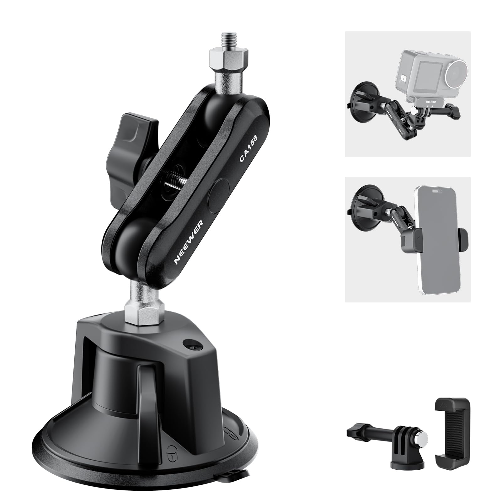 NEEWER Suction Cup Phone Holder & Camera Mount Compatible with GoPro DJI Insta36