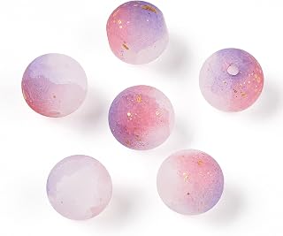 50pcs 8mm Crackle Glass Beads Two Tone Matte Round Spacer Loose Beads with Glitter Powder for DIY Jewelry Making Earring Bracelet Necklace Pink Pearl