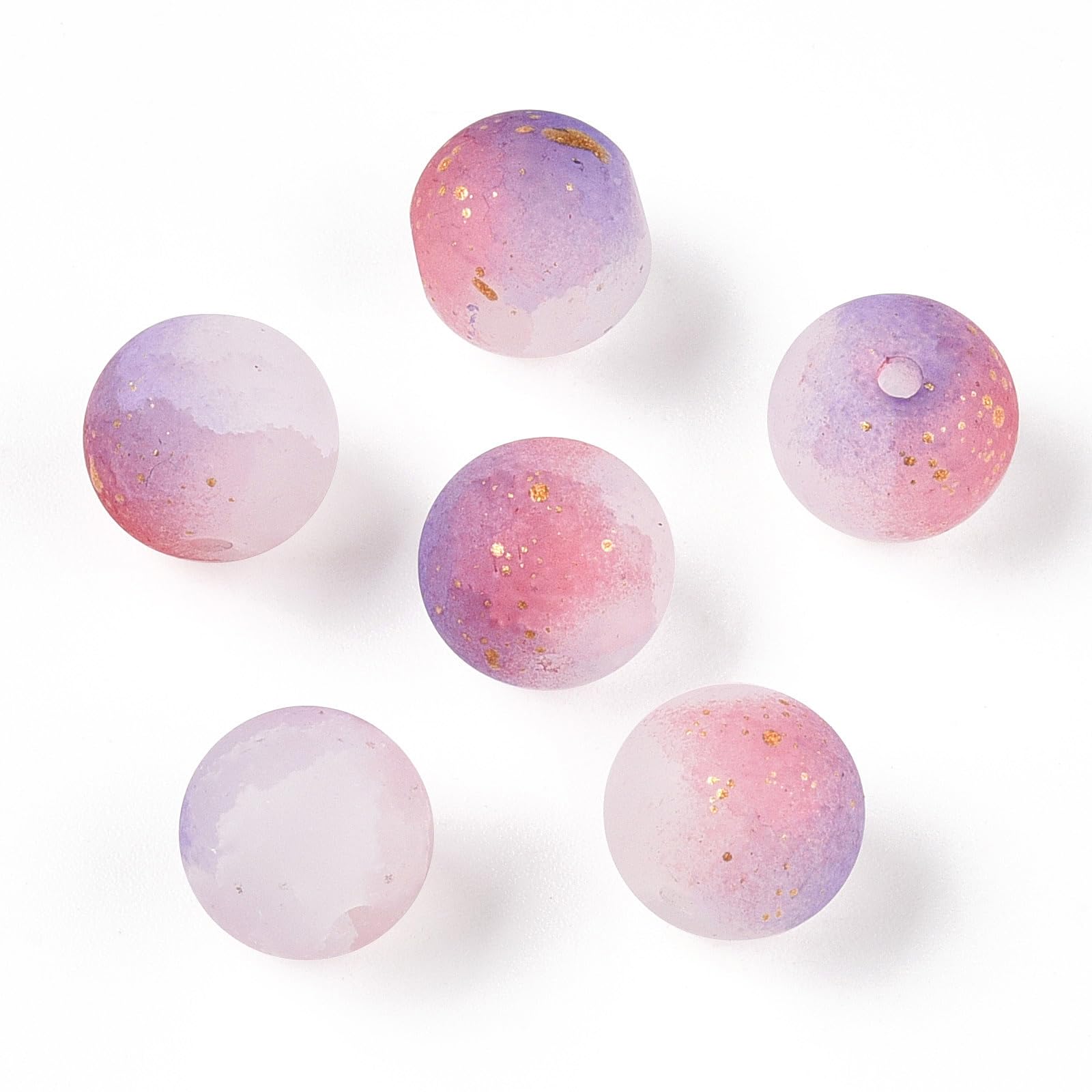 50pcs 8mm Crackle Glass Beads Two Tone Matte Round Spacer Loose Beads with Glitt