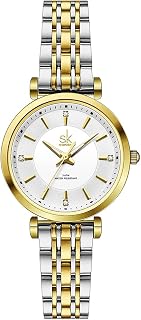 SK Classic Women Watches Fashion Ladies Dress Watch Solid Stainless Steel Band Genuine Leather Strap