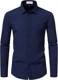 Dress Shirts for Men Stretch Slim Fit Long Sleeve Mens Dress Shirts Casual Business Muscle Fit Button Down Shirts