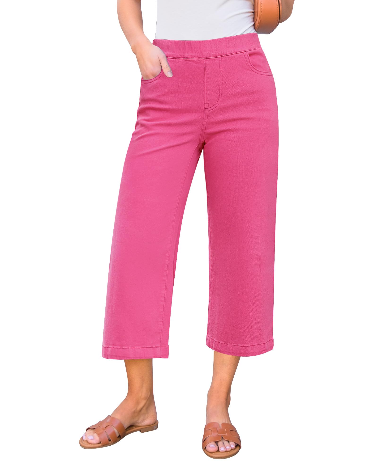 GRAPENT Capri Jeans for Women Wide Leg High Waisted Effortless Flow Pull On Stre
