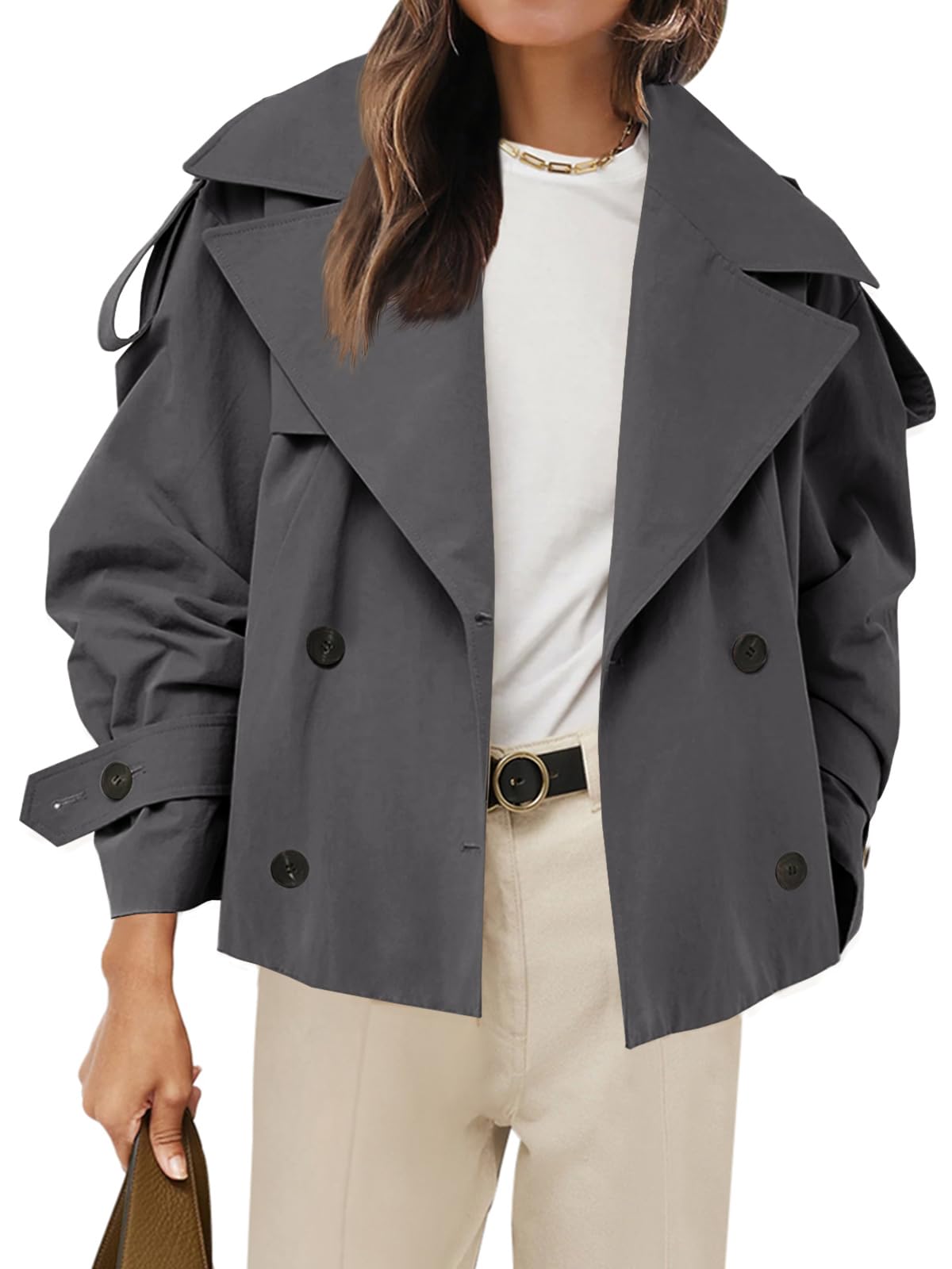 Tankaneo Women Casual Double Breasted Short Trench Coat Autumn Fashion Outerwear