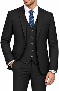 Cooper & Nelson Men's Suit Slim Fit, 3 Piece Suits for Men, One Button Solid Jacket Vest Pants with Tie, Tuxedo Set