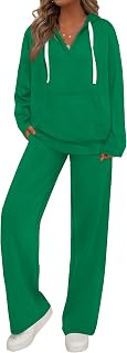 PRETTYGARDEN Tuta da donna in 2 pezzi tuta autunnale oversize scollo a V felpa con cappuccio gamba larga pantaloni della tuta da viaggio set lounge