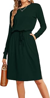 Simier Fariry Womens Fall Long Sleeve Knee Length Casual Dress with Pockets