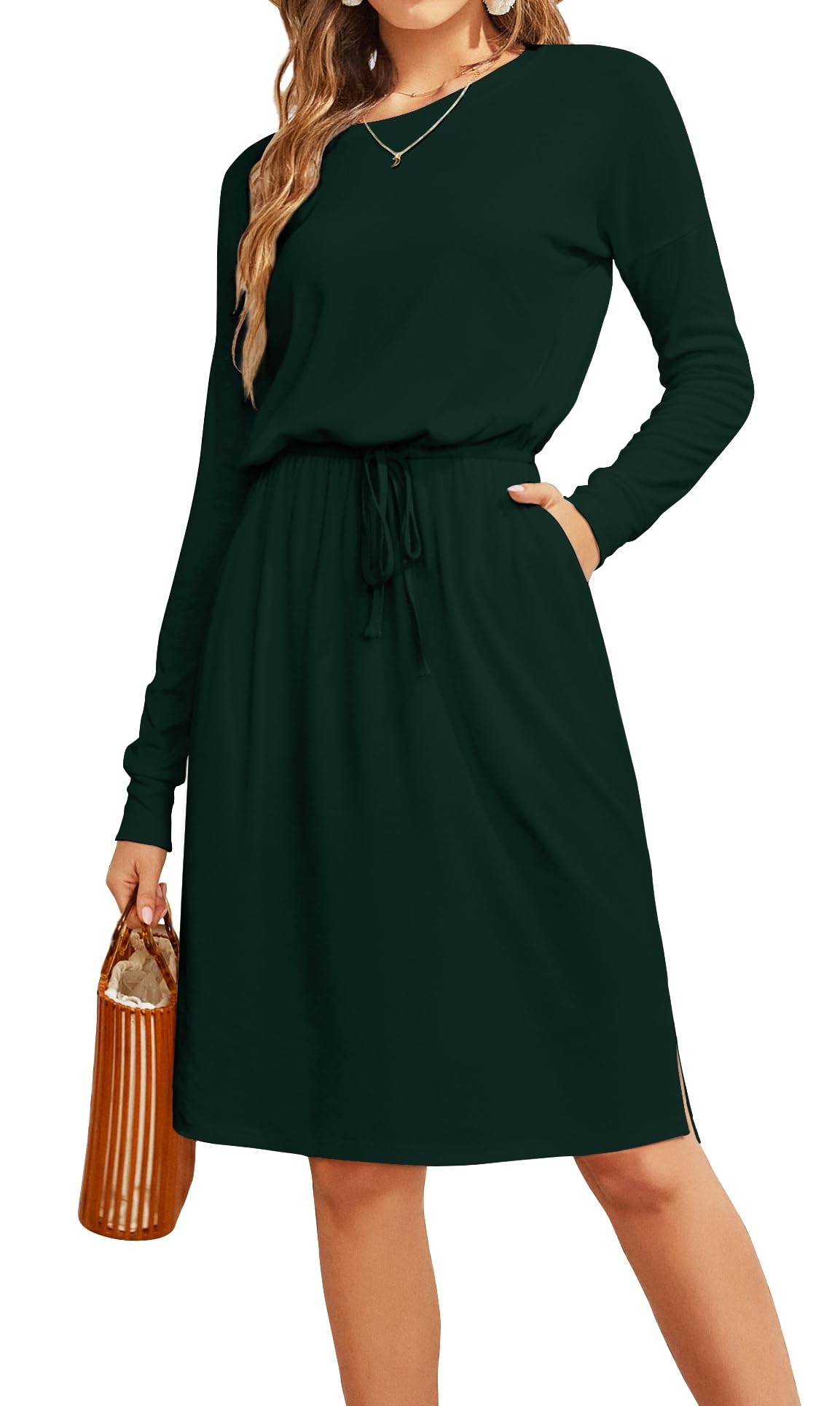 Simier Fariry Womens Fall Long Sleeve Knee Length Casual Dress with Pockets