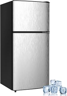 Mini Fridge with Freezer, 3.2 cuft Small Refrigerator, Compact Refrigerator | Double Door, 7 Adjustable Thermostat, Energy Saving, Low Noise, for Dorm, Bedroom, Office - Silver