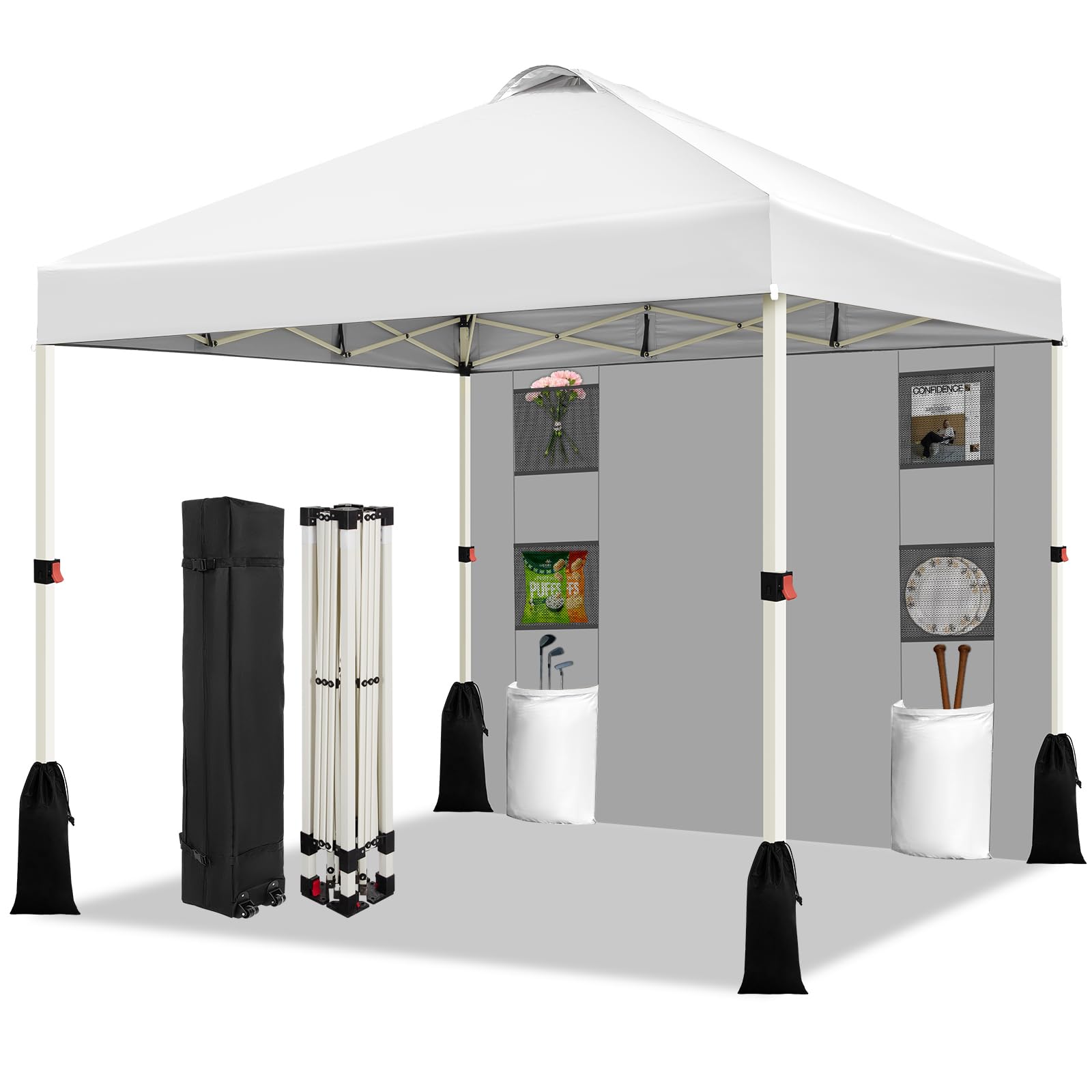 WEIZE 10x10 Pop Up Canopy Tent, 1-Button Push Setup Canopy Tent with 1 Sidewall,