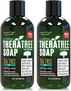 TheraTree Tea Tree Oil Body Wash & Foot Wash - Mint - Natural Cleansing Shower Gel for Daily Skin & Body Care - Soothing & Refreshing Formula for Men & Women, 12 Fl Oz - 2 Pack