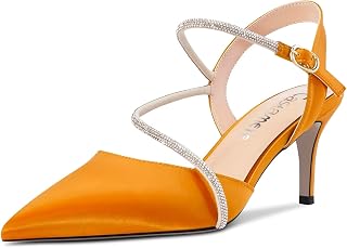 Castamere Women's Medium Needle Pointed Toe Ankle Strap Sandals Diamond Crystal 6.5 CM Heels