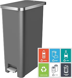 EKO Hana 30L Kitchen Pedal Bin, Rubbish Bin with Soft Close and Stay Close Lid, Perfect for Kitchen & Home, Grey
