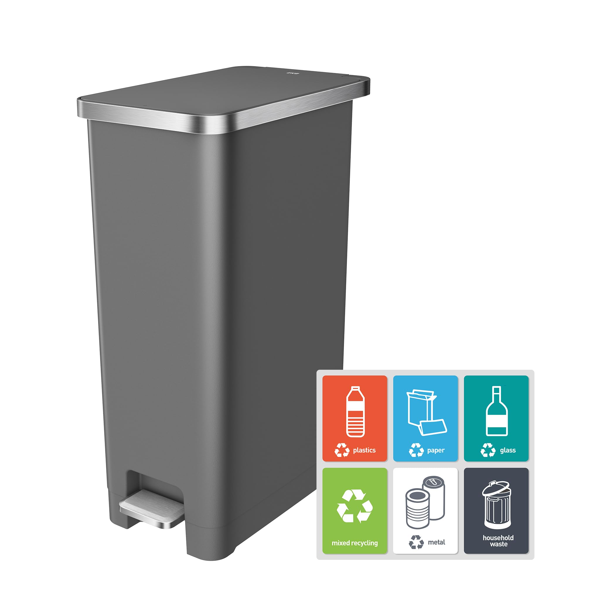 EKO Hana 30L Kitchen Pedal Bin, Rubbish Bin with Soft Close and Stay Close Lid, 