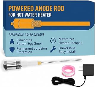 Powered Anode Rod for Hot Water Heater 30-80 Gallon Tank with Teflon Tape | 12" Titanium Electrical Anode Rod, for Water Heaters with Softening System,Eliminate Sulfur/Rotten Egg Smell,Reduce Limescale