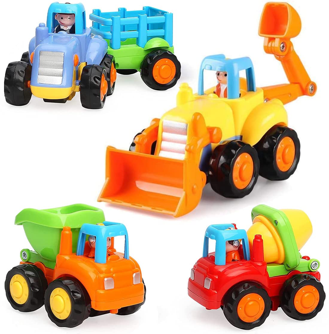 HOLA Toys for 1 Year Old Boys Gifts, 4 Pack Friction Power Kids Digger Trucks To