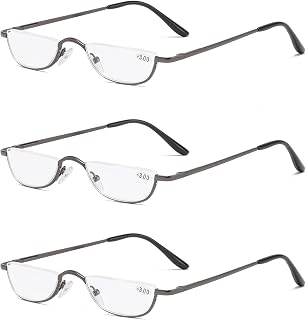KoKoBin Half Frame Reading Glasses Spring Hinges for Men Women Slim Half Moon Lens Readers Metal Semi Rimless eyewear