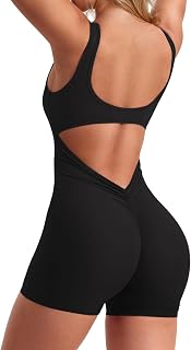 One-Piece Workout Suit for Women Backless Tummy Control Sleeveless V Back Scrunch Yoga Romper