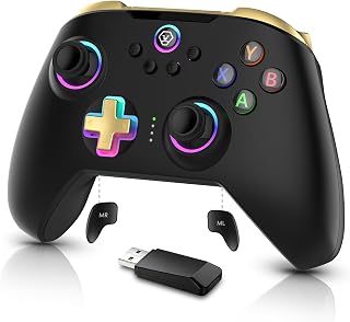 Moonag Wireless PC Controller with Hall Effect Joystick, 2.4G Wireless & Wired 1000Hz Polling Rate, Turbo & Dual Vibration, RGB Lighting, Gaming Controller for PC/Switch/iOS/Android, Black