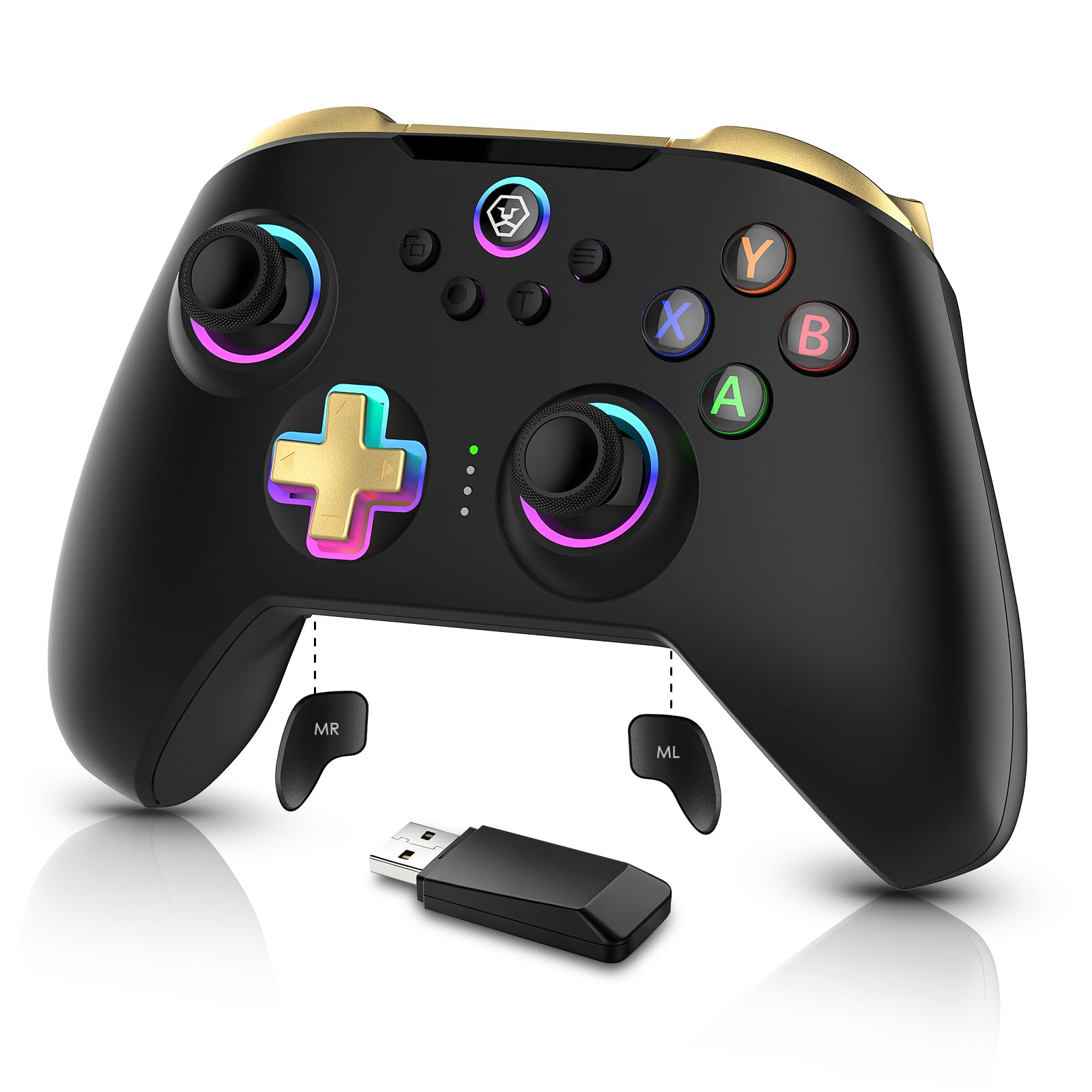 Moonag Wireless PC Controller with Hall Effect Joystick, 2.4G Wireless & Wired 1