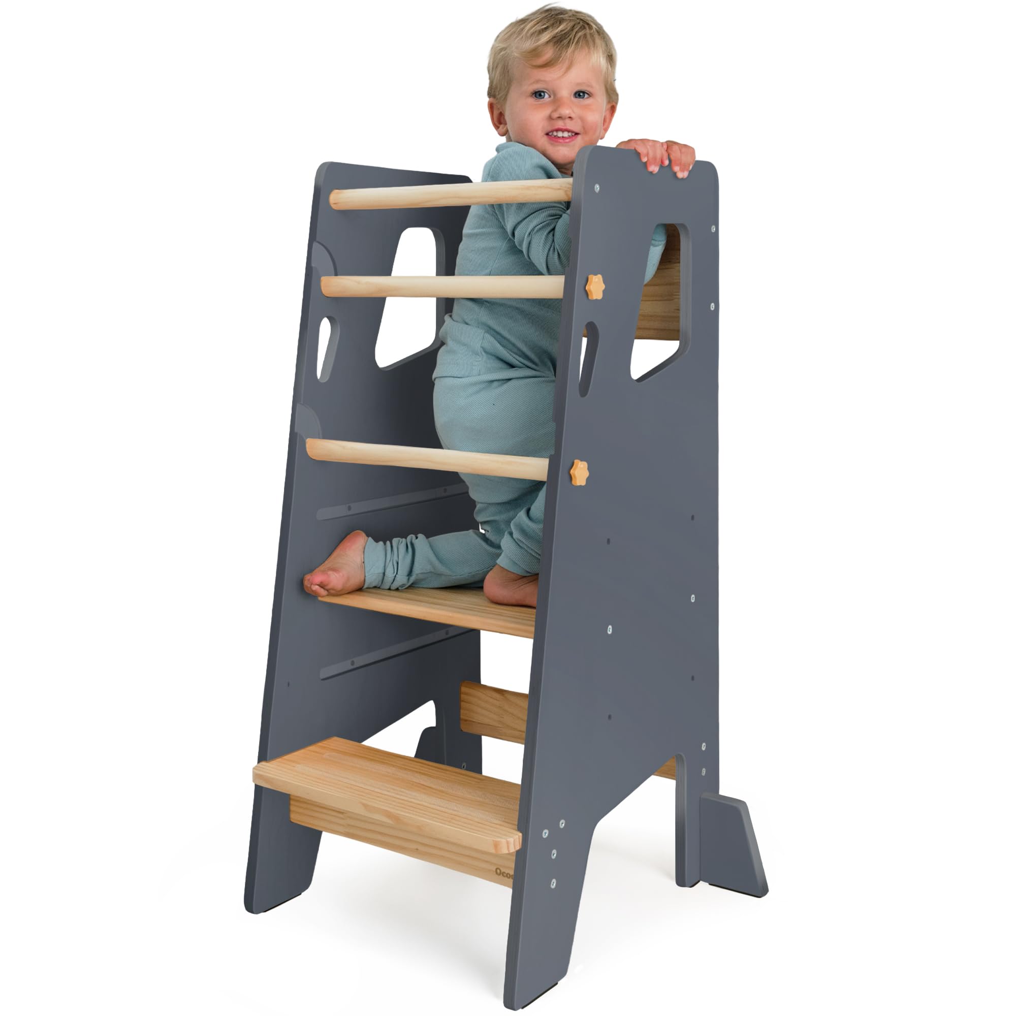 OCODILE Toddler Standing Tower with Safety Bars – Adjustable Step Stool for Kitc