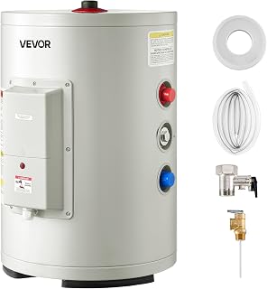 VEVOR Electric Tank Water Heater, 6 Gallon, 1600W Point-of-Use Hot Water Heater with LED Display, Knob Control, Top Outlet, 120V Storage Design with T&P Valve for Studio Apartments, RVs, Gray