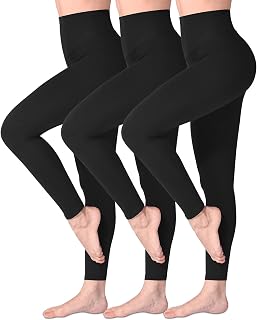 SINOPHANT Women's Leggings, High Waist, Opaque, Black, for Gym, Yoga, Sports, Pack of 3