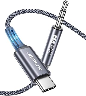 JSAUX Cable AUX USB C a Jack 2m, USB C a 3,5 mm Jack de Auriculares de Coche Adaptador de Nailon Trenzado Compatible con iPhone 16 Pro MAX/iPhone 15 Pro MAX, Galaxy S24 S23 Ultra, Huawei P40-gris