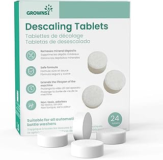 GROWNSY Descaling Tablets for All Bottle Washer 24 Count, Remove Limescale | Effectively Removes Milk Residue, Limescale, and Mineral Buildup from Baby Bottle Washers to Maintain Peak Performance