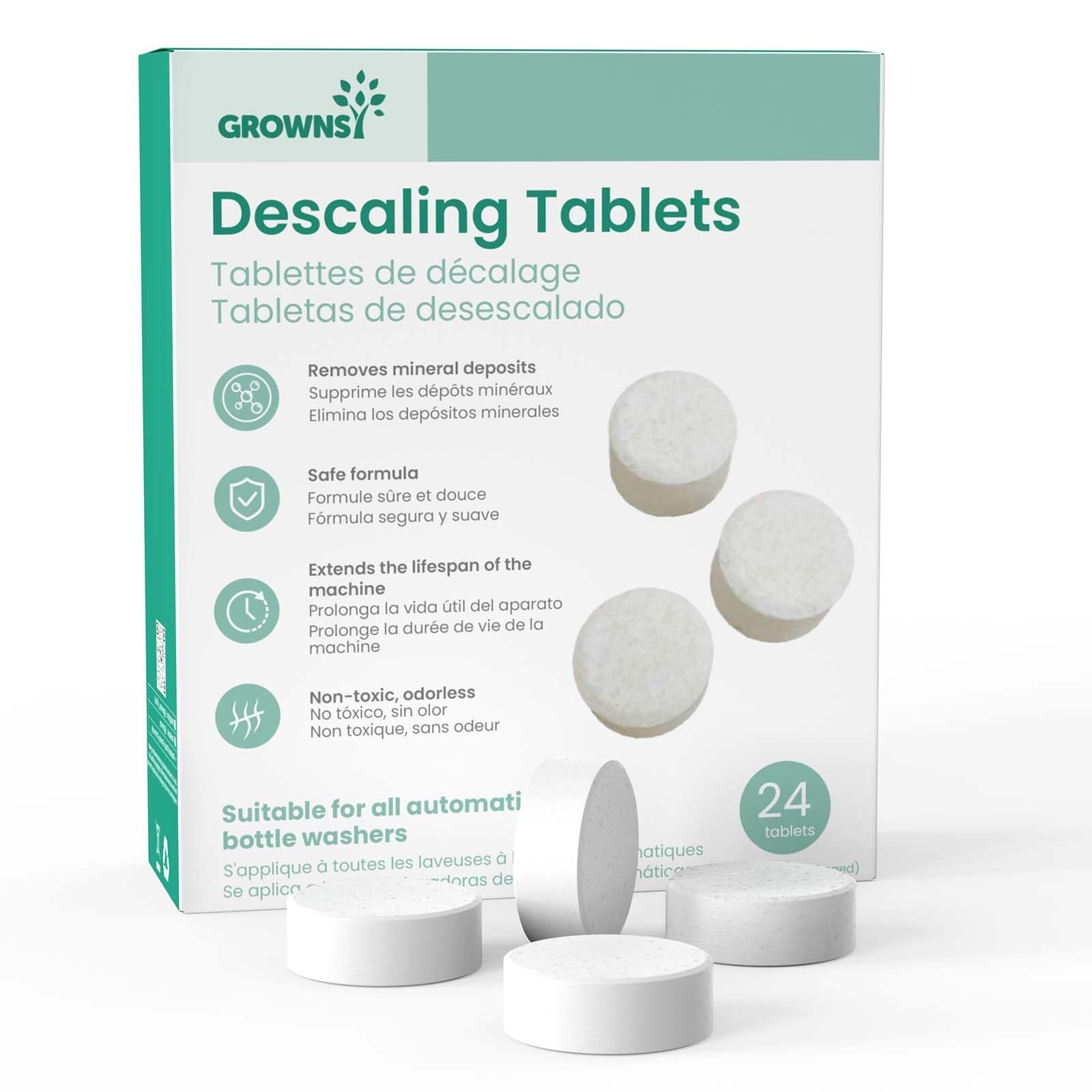 GROWNSY Descaling Tablets for All Bottle Washer 24 Count, Remove Limescale | Eff