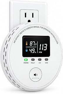 4 IN1 Air Quality Detector Plug-in, with HD Display for Home Kitchen | High Accuracy Tracks Temperature and Humidity,85dB Sound &Visual Signals, Portable for Living Room,Travel, Hotel, Camping,Car