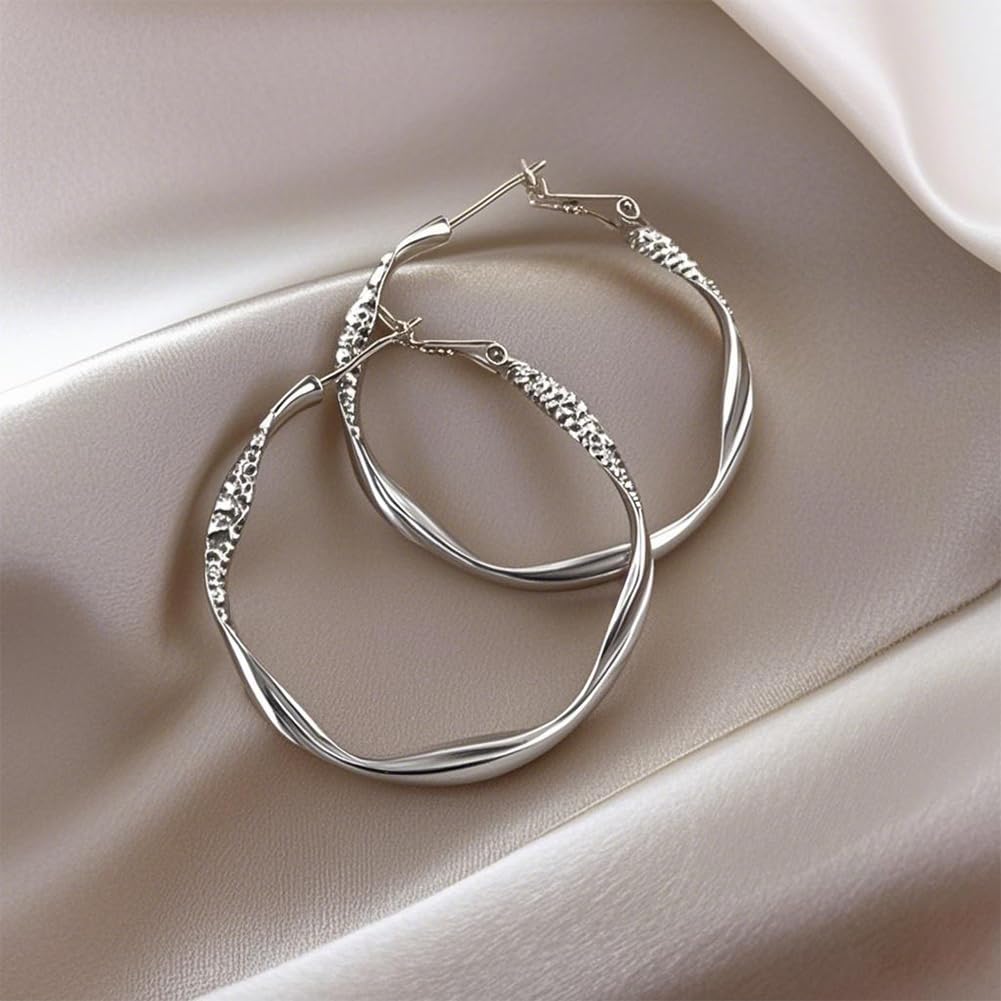 Women’s 925 Sterling Silver Hoop Earring Sparkly Circle Earrings 14K Gold Ears J