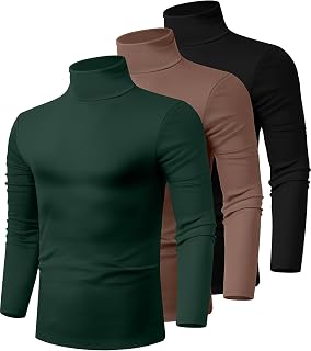 Ficerd 3 Pack Men's Turtleneck Long Sleeve Shirts Cotton Tops