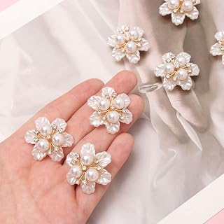 5pcs Rhinestone Button DIY Craft Pearl Hairpin Hat Accessories Flower Shape Crystal Headwear Clip